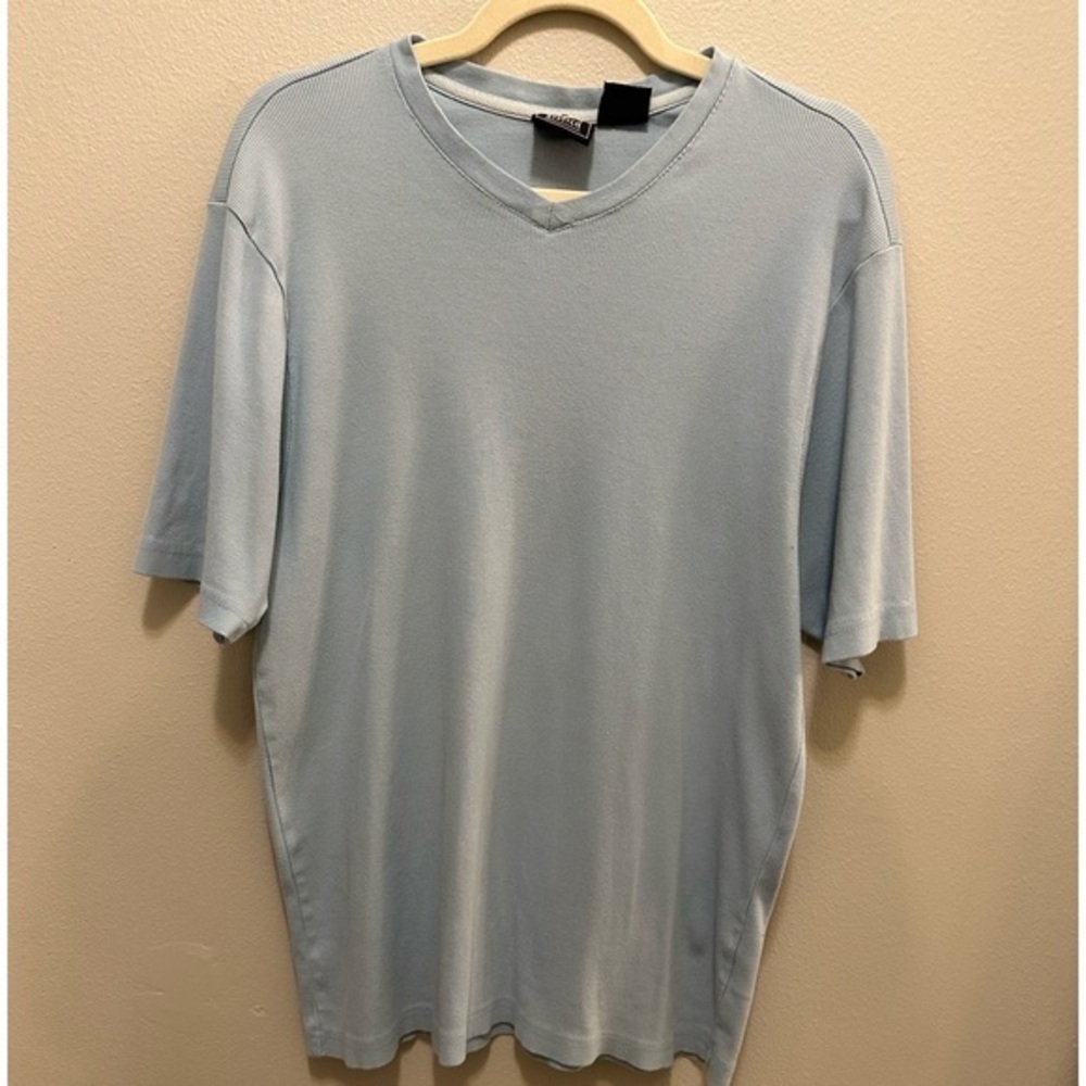 Route 66 Light Blue Men’s Ribbed Tee Shirt Size Large Pre Owned Gently Worn